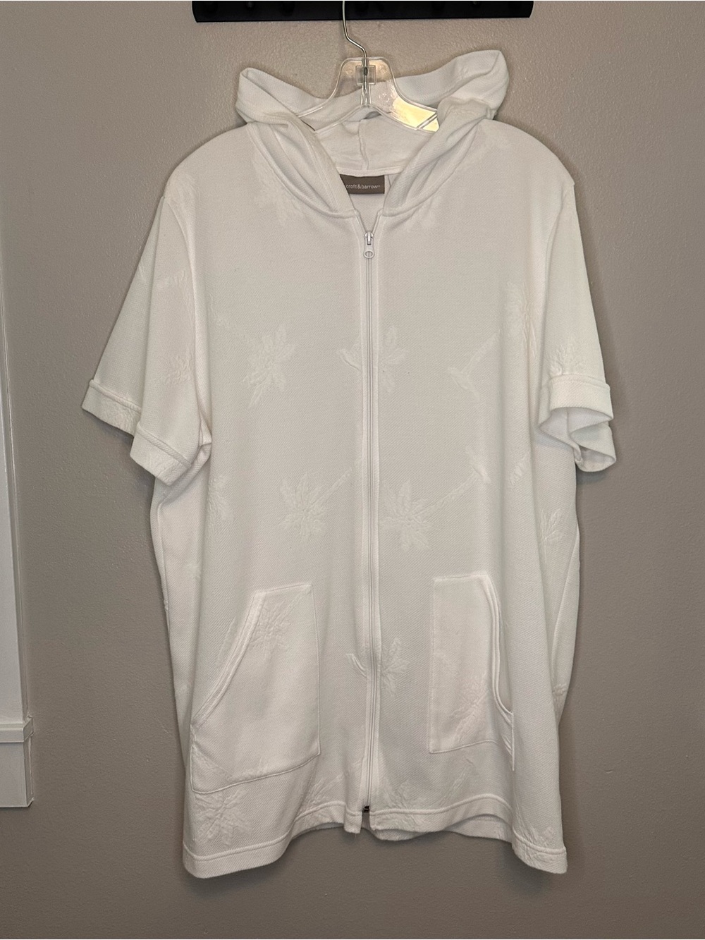 croft & barrow White Short-Sleeve Hooded Zip Front Swim Cover Up